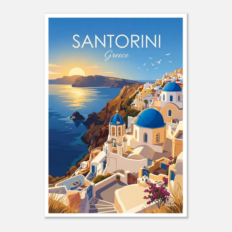 Santorini travel art print