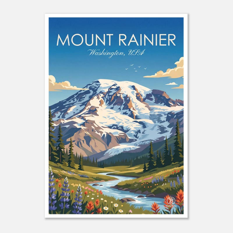 Mount Rainier travel art print